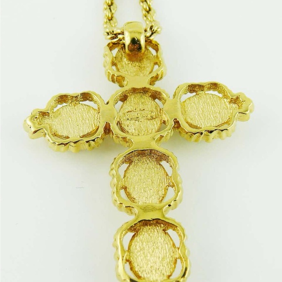 Christian Dior Vintage Jewelled Cross Pendant Necklace - Picture 4 of 5